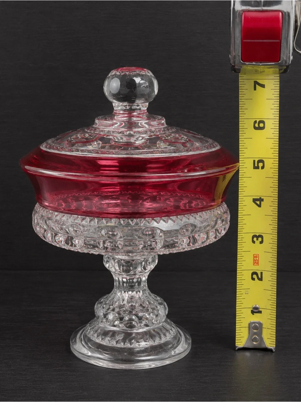 Indiana Glass Ruby Cranberry Overlay Covered Compote Candy Dish